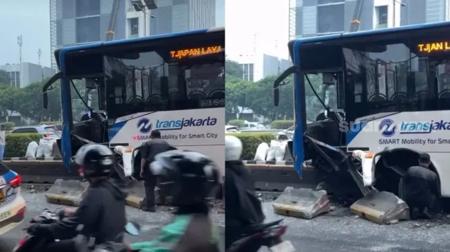 Bus Transjakarta Tabrak Pembatas Beton di Cikoko, Tidak Ada Penumpang Terlibat