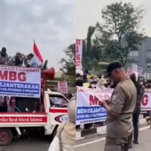 Ratusan Massa Aksi di Balai Kota Depok Dukung Program Makan Bergizi Gratis